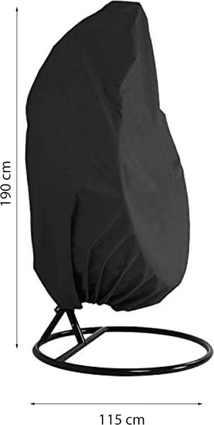 Beschermhoes Hangstoel Egg - Zwart - 190 x 115 cm - Waterproof - Universeel model - Hoes van Egg Chair - Waterdichte Beschermer voor Egg Stoel met Standaard