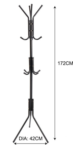 Kapstok Staand – Kledingrek met 12 Haken – Hoogte 172 cm – Staande Kapstok Metaal – Vrijstaande Kapstok – Zwart – Voor Hal, Slaapkamer en Kantoor