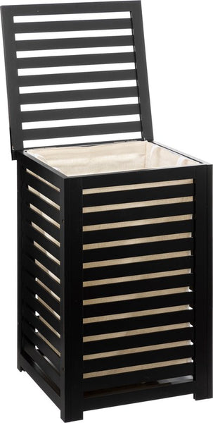 Zwarte Bamboe wasmand 65 Ltr met deksel en waszak 40x40x58 cm - Zwart