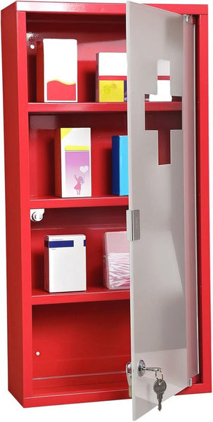 4goodz Medicijnkastje EHBO-kastje met slot RVS 12x30x60 cm - Rood