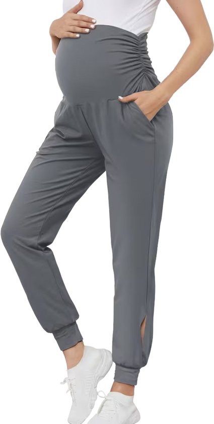 SparkNine Comfortfit zwangerschapslegging - met zijzakken - S - grijs - hoog getailleerd - zacht & ademend met buiksteun - rekbaar - maternity