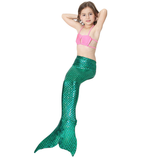 Zeemeerminstaart met bikini verkleed set Schubben Groen Metallic