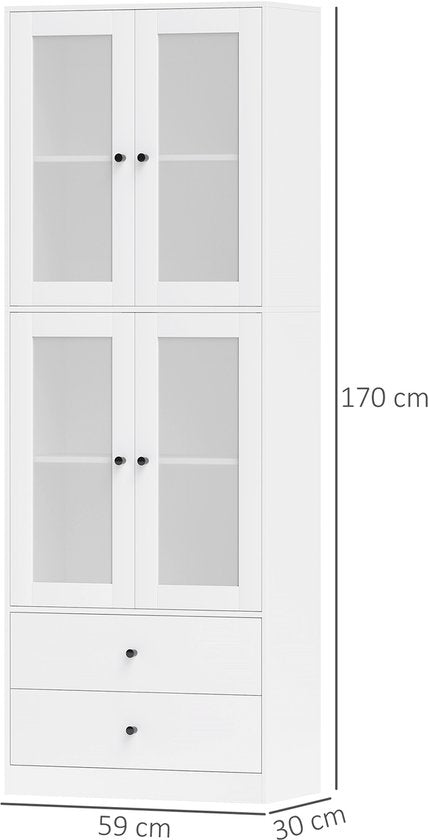 Keukenkast Buffetkast Hoog met 2 matglas deuren 30x59x170 cm - Wit