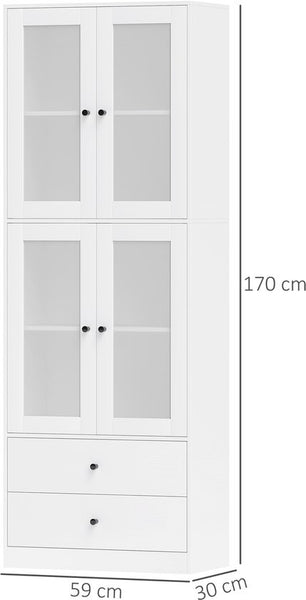 Keukenkast Buffetkast Hoog met 2 matglas deuren 30x59x170 cm - Wit