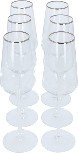 Alvito Champagneglazen set van 6 stuks - inhoud 21 cl - met Zilveren Rand