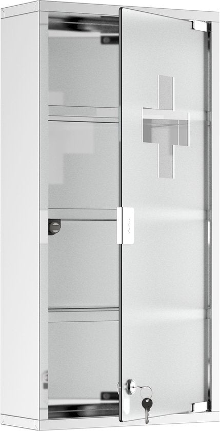 4goodz Medicijnkastje EHBO-kastje met slot RVS 12x30x60 cm