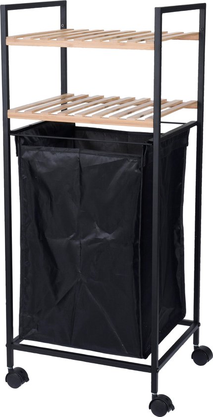 Staande Wasmand 33x34x79 cm 50 liter - zwart/bamboe