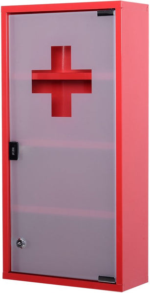 4goodz Medicijnkastje EHBO-kastje met slot RVS 12x30x60 cm - Rood