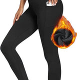 SparkNine Strongfleece legging - fleecegevoerd - met zakken - M - zwart - zacht & warm - winter legging