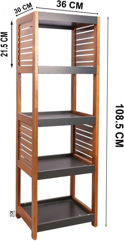4goodz Badkamerkast Acaciahout halfhoog 5 planken - 30x36.5x108 cm