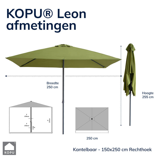 Kopu® Leon Parasol Hoogteverstelbaar 150x250cm met Hoes - Olijfgroen