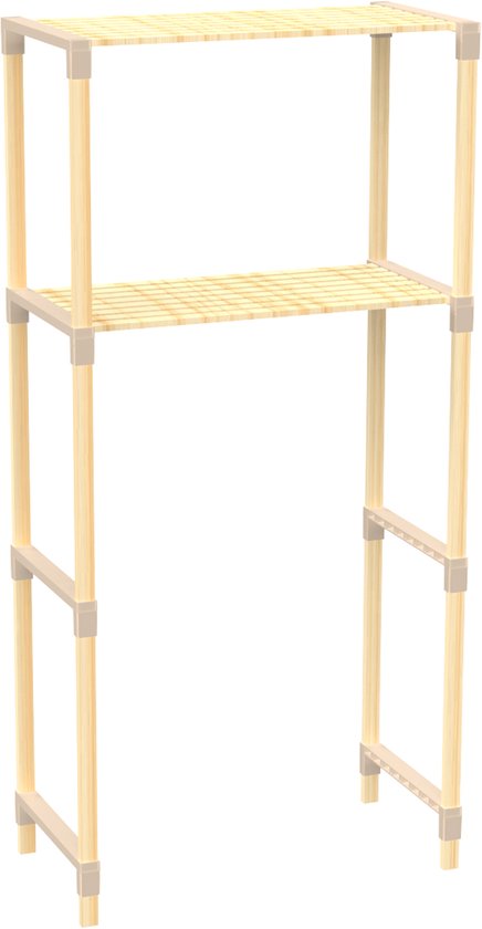 Fixwood 2-Laags Wasmachine Rek – Beige - Houten Opbergrek voor Wasmachine – Ruimtebesparend Badkamerrek 127 cm – Beukenlook – 33x66x127 cm