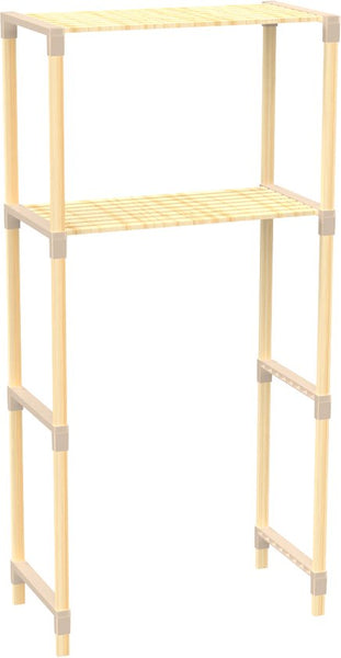 Fixwood 2-Laags Wasmachine Rek – Beige - Houten Opbergrek voor Wasmachine – Ruimtebesparend Badkamerrek 127 cm – Beukenlook – 33x66x127 cm