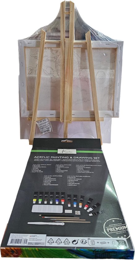 Nassau Fine Art - Leren Schilderen - Schilder Set - Volwassenen - Kinderen - Hobby - Inclusief Verf - Inclusief Kwasten - Canvas Bedrukt - Schildersezel - Moederdag - Vaderdag - Hobby - Professional - Verjaardag