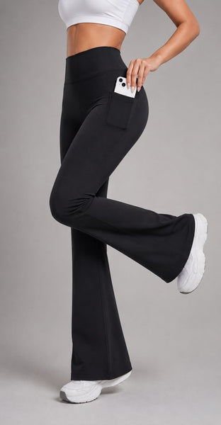 SparkNine Serenaflare dames legging - flare pants - met zakken - S - zwart - hoge taille - stijlvol - elastisch