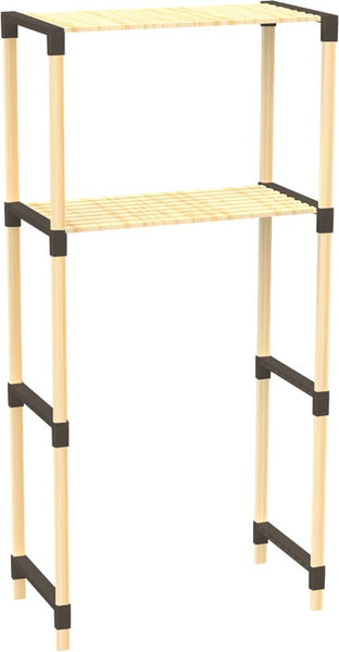 Fixwood 2-Laags Wasmachine Rek – Zwart - Houten Opbergrek voor Wasmachine – Ruimtebesparend Badkamerrek 127 cm – Beukenlook – 33x66x127 cm