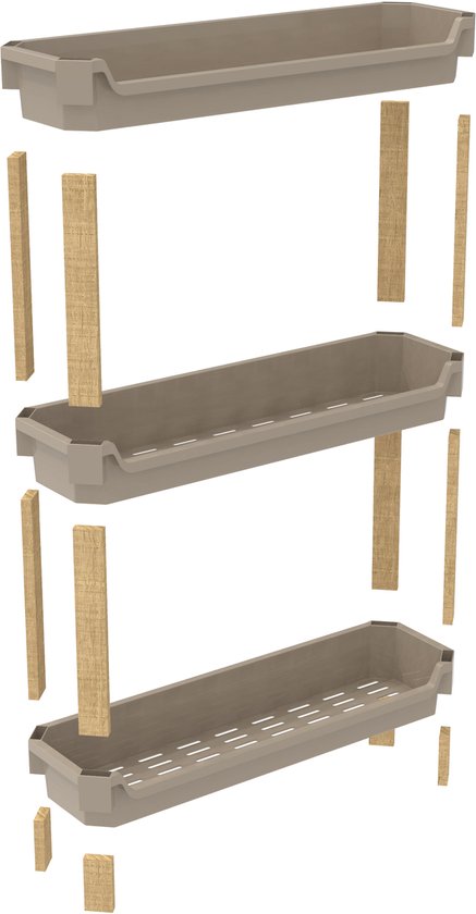 Fixwood 3-laags Modulair Opbergrek – Natuurlijke Houtlook & Crèmekleur – Badkamerrek, Keukenrek of Plantenrek – Stevig & Stapelbaar – 60x20x70 cm