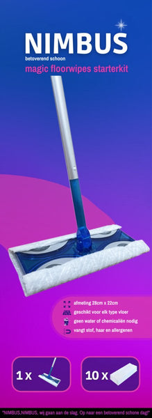 NIMBUS Vloerreiniger Starterkit - 1 x Vloerwisser + 10 Droge Vloerdoekjes - Geschikt voor Swiffer