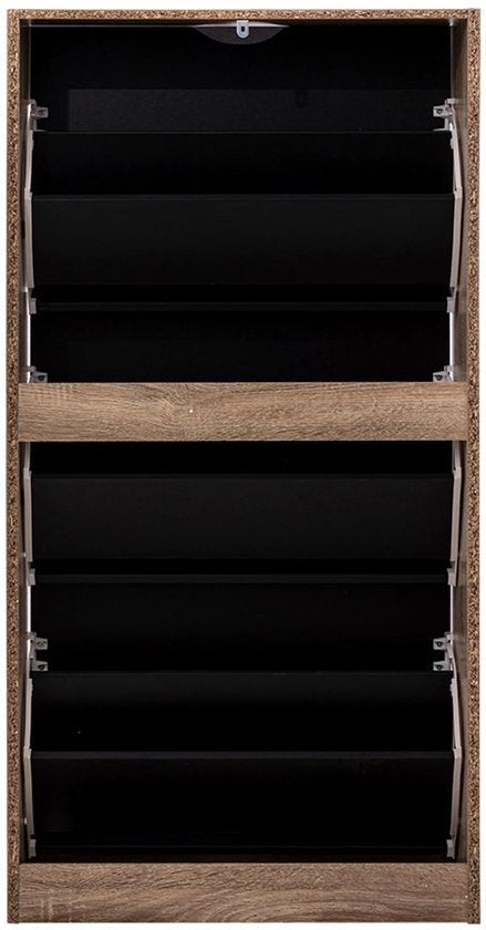 5five Schoenenkast 3 lades 60x24x118 cm voor 18 paar - bruin/zwart