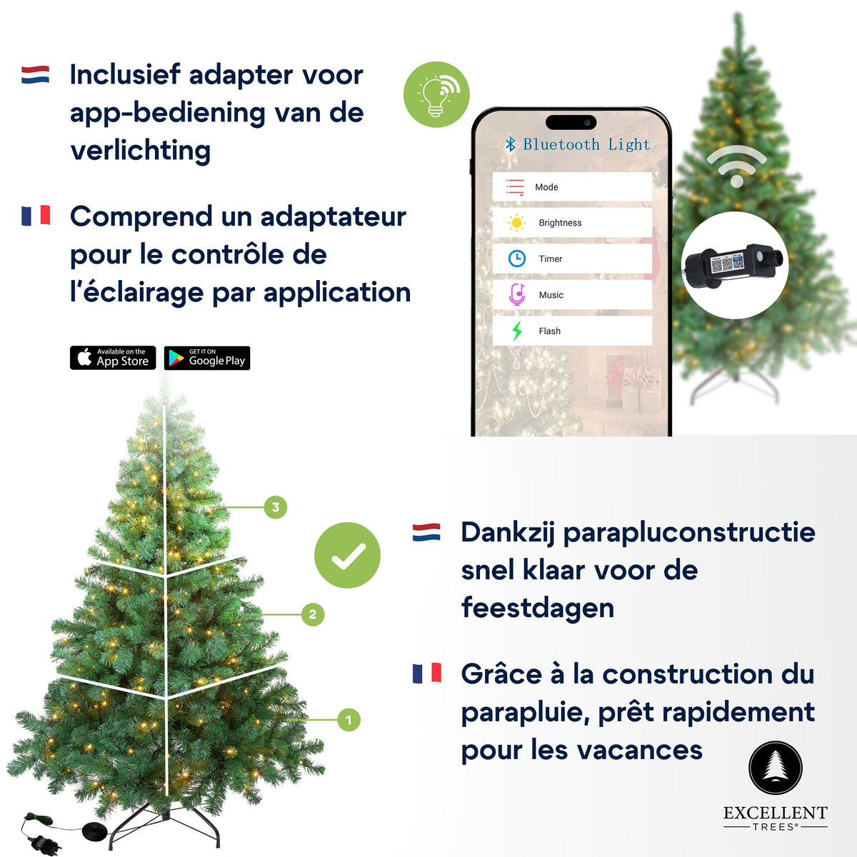 Excellent Trees® Kerstboom LED Stavanger 240 cm - 650 LED Lampjes - ⌀140cm - 240cm