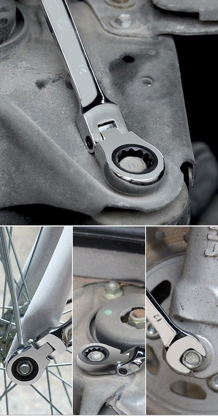 Ratel Ringsleutel Set met Flexibele Kop – Metrische Steek--Ringsleutels – 72-Tands Ratel – Voor Auto, Motor & Werkplaats