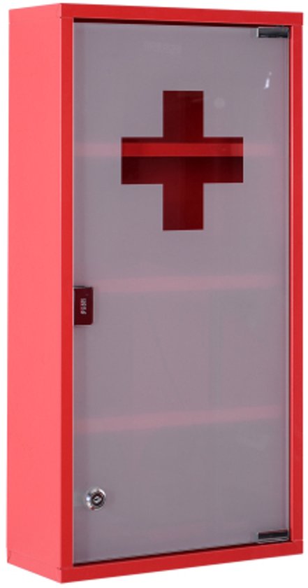 4goodz Medicijnkastje EHBO-kastje met slot RVS 12x30x60 cm - Rood