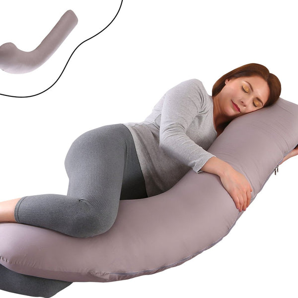 Oemmie Zwangerschapskussen - Voedingskussen - Zijslaapkussen - Lichaamskussen - J-vorm - 145x45 cm - Grijs