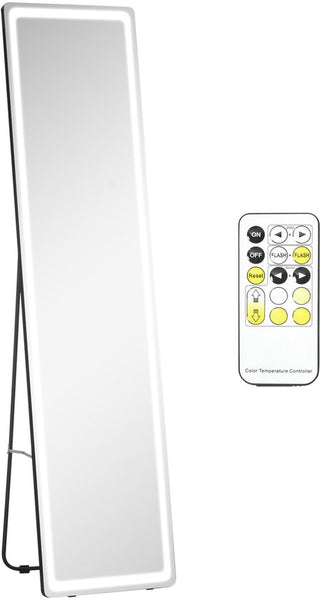 4goodz 2-in-1 staande passpiegel met LED-licht, vrijstaand, aluminium, verstelbaar licht