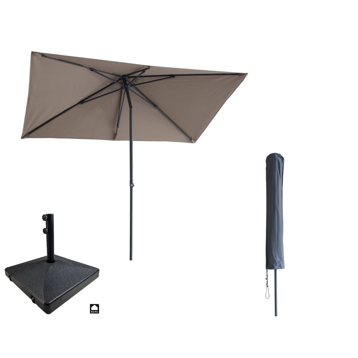 Kopu® Leon Parasol Rechthoek 150x250 cm - met Hoes en Voet - Taupe
