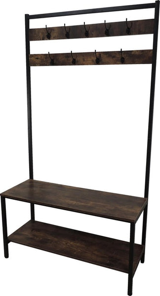 4livingz Stevige Retro Kapstok Bank 42x100x183 cm - zwart/bruin