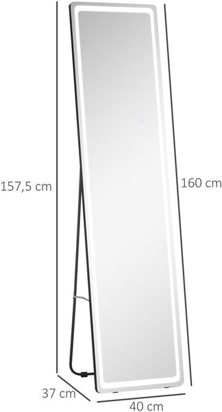4goodz 2-in-1 staande passpiegel met LED-licht, vrijstaand, aluminium, verstelbaar licht
