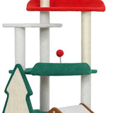 Katten Krabpaal in kerstkleuren met kattenhuis springplatforms en speelgoedballen