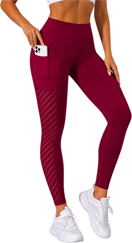 SparkNine Novawave sportlegging dames - squatproof - ademend - met zakken - XL - rood - mesh panelen - elastisch & stijvol