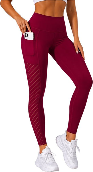 SparkNine Novawave sportlegging dames - squatproof - ademend - met zakken - XL - rood - mesh panelen - elastisch & stijvol