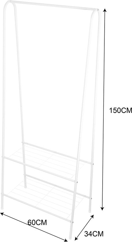 Kledingrek Staand – Kledingrek met Planken – Garderoberek Metaal – Open Kast – Kapstokrek – Wit – Voor Slaapkamer en Hal
