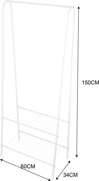 Kledingrek Staand – Kledingrek met Planken – Garderoberek Metaal – Open Kast – Kapstokrek – Wit – Voor Slaapkamer en Hal