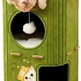 Kattenhuis met Krabplank – Kattenmand & Kattenhuis Indoor – Katten Krabmeubel – Kattenhol van Vilt – Katten Speeltoren – Groen – 60 cm