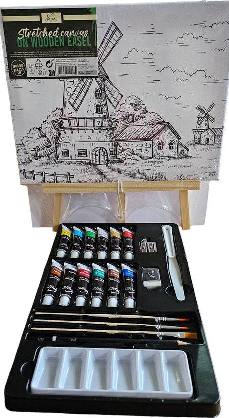 Nassau Fine Art - Leren Schilderen - Schilder Set - Volwassenen - Kinderen - Hobby - Inclusief Verf - Inclusief Kwasten - Canvas Bedrukt - Schildersezel - Moederdag - Vaderdag - Hobby - Professional - Verjaardag