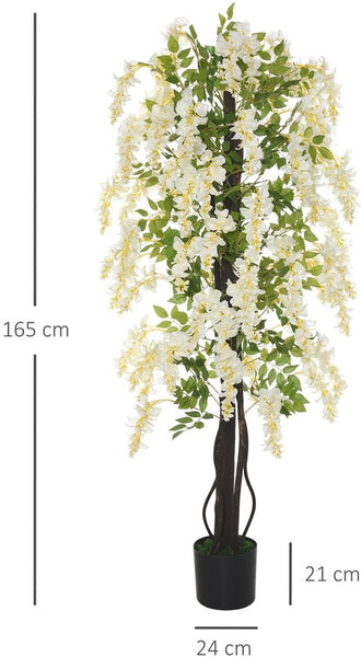 Kunstplant Blauwe Regen in witte uitvoering 165 cm in pot - Wit