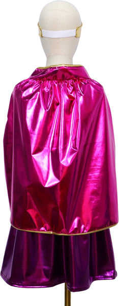 Metallic Superheldin Verkleedjurk met cape en kroon Roze & Paars