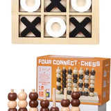 DMG Supply Houten Spelset - Boter Kaas en Eieren - Vier op een Rij 3D - 2 Spellen - 2 Spelers - Vanaf 3 Jaar