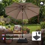 Kopu® Valencia Parasol Rond 300 cm met Beschermhoes en Voet - Taupe