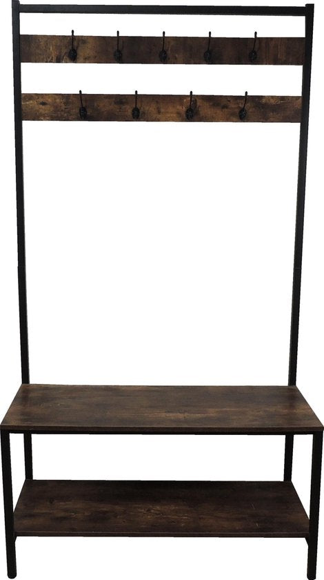 4livingz Stevige Retro Kapstok Bank 42x100x183 cm - zwart/bruin