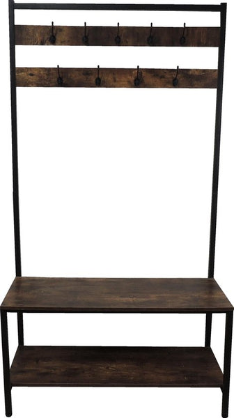 4livingz Stevige Retro Kapstok Bank 42x100x183 cm - zwart/bruin