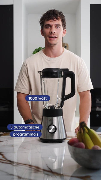 Safecourt Kitchen Power blender - 5 automatische programma's - Smoothie maker - 1300 Watt - RVS