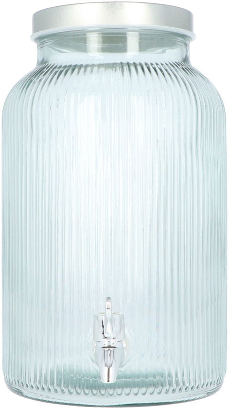 4goodz Glazen Sapkan Geribbeld glas - Limonadetap met kraan - 4 ltr