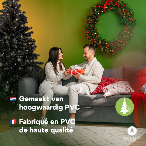 Excellent Trees® Stavanger Black 180 cm Zwarte Kerstboom met Verlichting 350 LED Lampjes ⌀110cm - ↕180cm