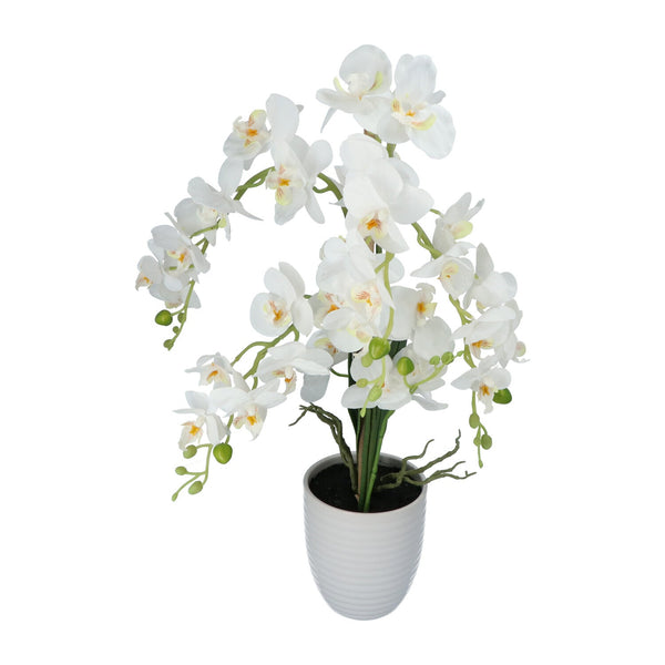 Kopu® Kunstbloem Orchidee 67 cm Wit In Bloempot Rond - Phalaenopsis