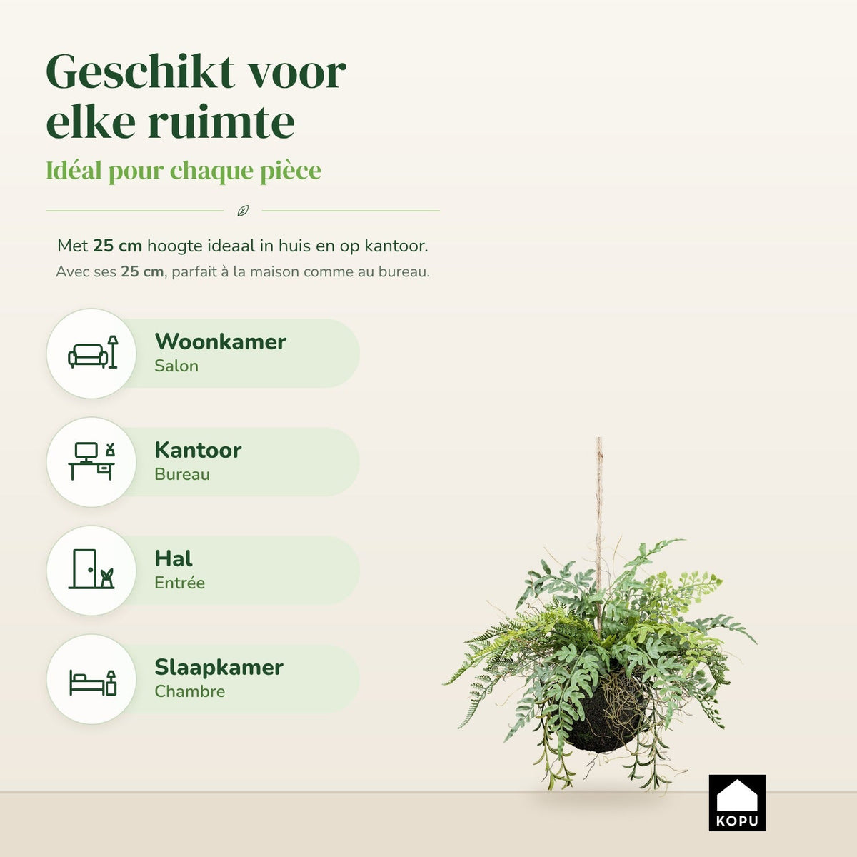 Kopu Kunstplant BOL met diverse Varen Hangplanten 25 cm - Groen