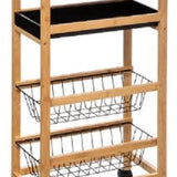 5Five® keukentrolley 4 schappen Bamboe - 40x22x83 cm - Zwart/Bruin